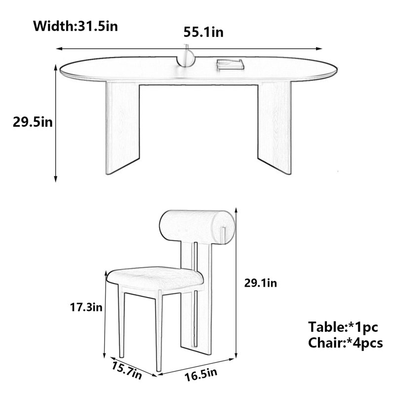 Retro Oval Dining Table with Rock Board, 29.5"H x 55.1"L x 31.5"W