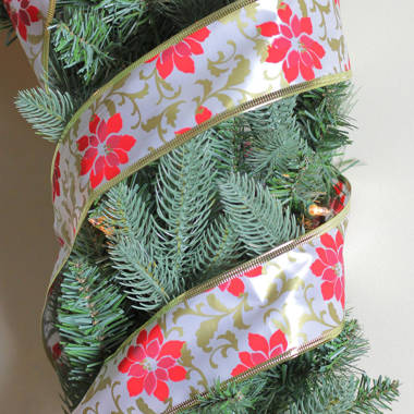 Northlight Glitter White and Green Holly Berries Christmas Wired Craft  Ribbon 2.5 x 16 Yards