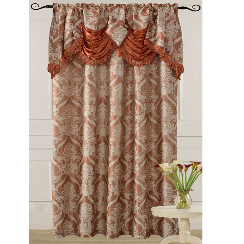 Brick Polyester Light-Filtering Curtain Panel with Valance