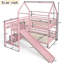 Lit double superposé en forme de maison avec glissade, lit de jeu avec escalier de rangement, deux méthodes de placement, conception silencieuse, rose