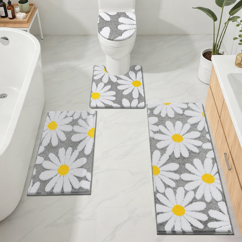 Ensemble de tapis de bain en microfibre 4 pièces avec envers antidérapant, Gris