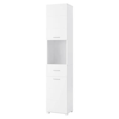 Homfa 4 Doors Linen Storage Cabinet, 3-Tier Wood Tall Cabinet Cupboard with  2 Drawers for Living Room Bathroom, White