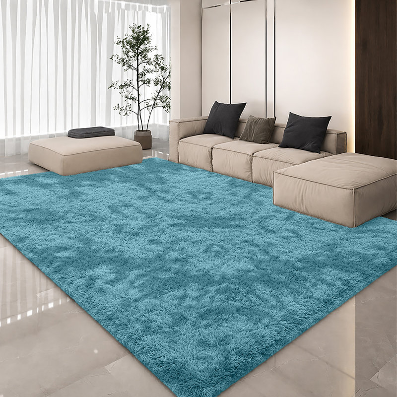 Luxury Plush Shaggy Area Rug & Runner, Soft Deep-Pile Non-Slip Living Room Carpet, Rectangle 160 x 230 cm, Tye Dye Teal