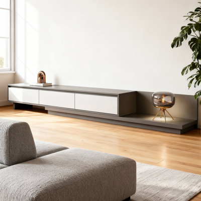 Tv Cabinet With 3 Drawers – Extendable Tv Unit Adjustable From 200cm To 330cm, Grey Tv Stand For Charnell   Fast Dispatch From UK Warehouse — 2 Working Days//Deliver within 2-4 working days.