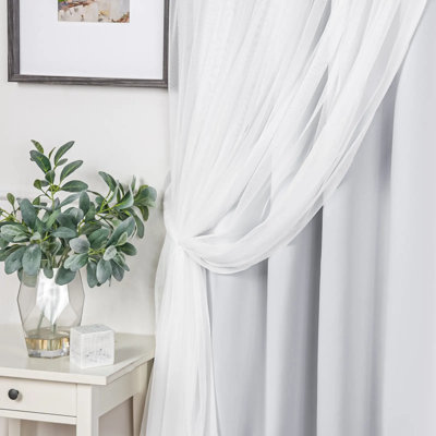 Fortuna Brockham Solid Tulle Overlay Room Darkening Grommet Curtain Panels