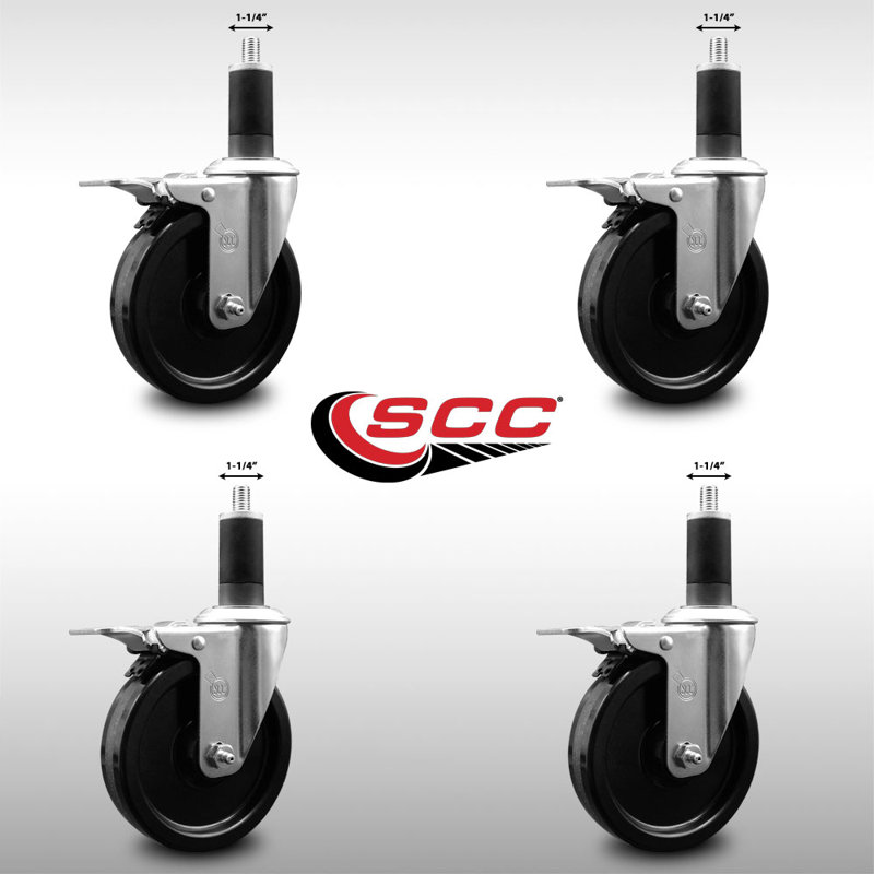 Ensemble de roulettes extensibles pivotantes à pédale de 5 pouces en acier inoxydable 1-1 / 4 pouces