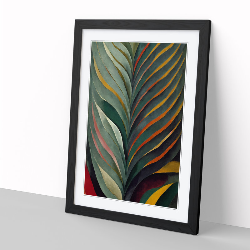 Pretty Plant Leaf - Single Picture Frame Print, 64cm H x 46cm W x 2cm D, Black