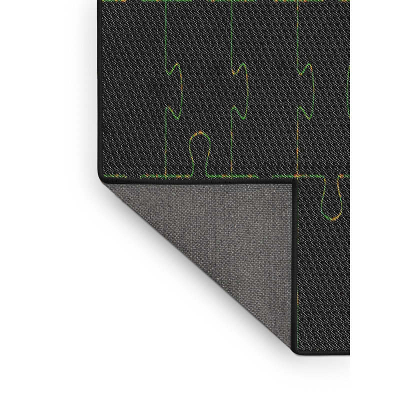 Tapis noir/vert à motifs, Rectangle 4 pi x 6 pi
