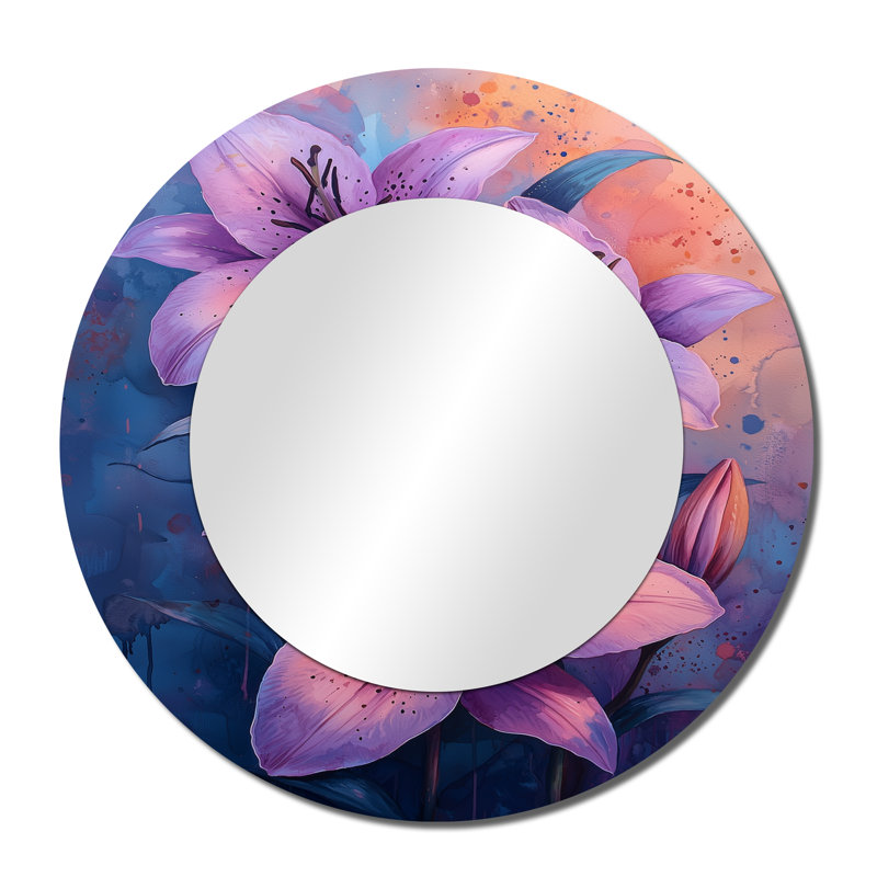 Lis lys dans des teintes roses surréalisme I - lys miroir mural - imprimé sur métal, 36 po x 36 po