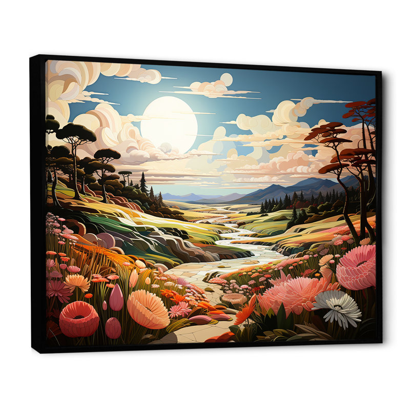 Paysage de rivière cubique, Cadre flottant noir, H 16 po x l 32 po x P 1 po