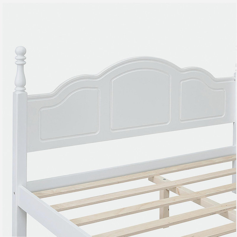 Base de lit plateforme en bois, lit plateforme de style rétro, avec support de traverse en bois, Blanc