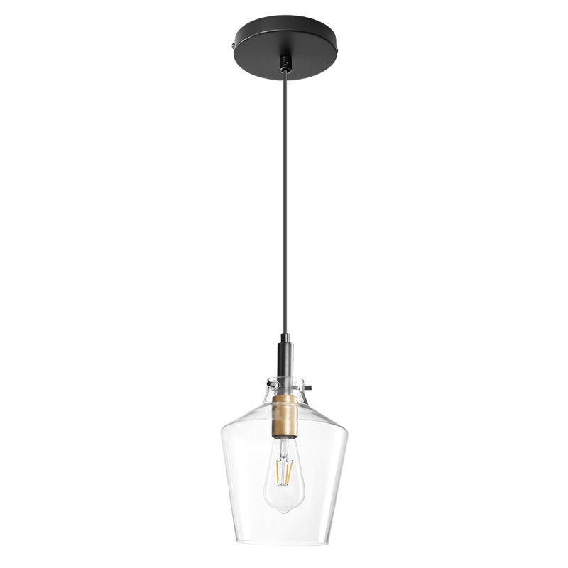 Luminaire suspendu simple à 1 lumière avec abat-jour en verre brandy inversé Tromblement, Transparent