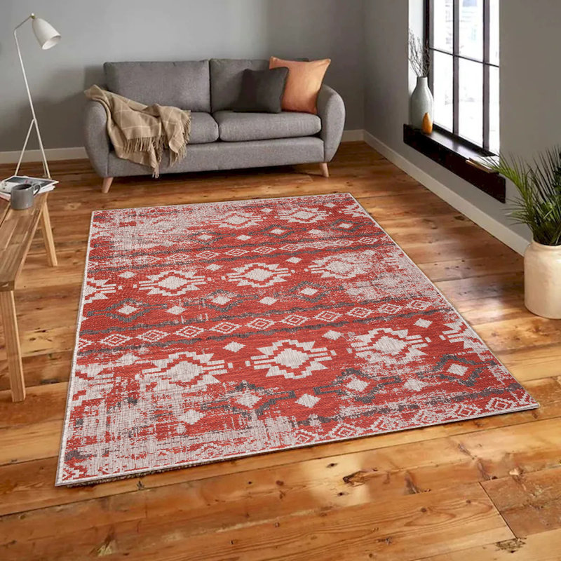 Tapis intérieur / extérieur à motif de carnaval rouge et gris clair 8 po x 10 po, 7' x 9'
