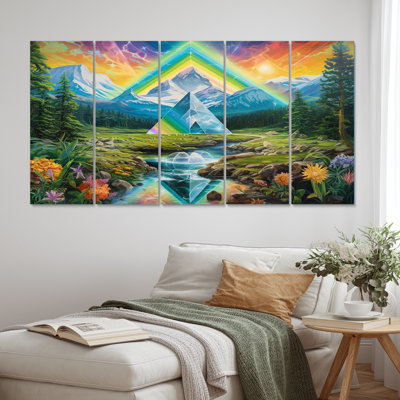 «Sacred Rainbow Awakening In The Mountains I», impression sur toile - 5 montagnes égales