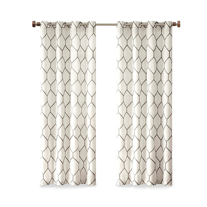 Rideau métallique brodé (seulement 1 panneau PC), L 50 po x L 84 po, Blanc / gris