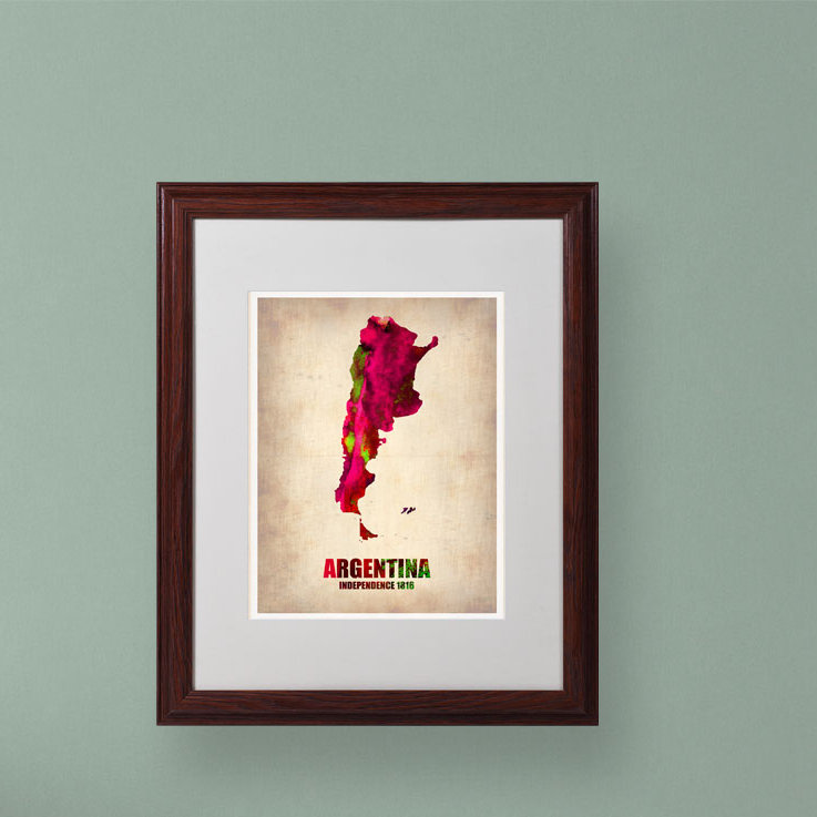 Ebel, «Argentine Watercolor Map», reproduction d'impression sur toile encadrée, H 14 po x l 11 po x P 0,5 po, Brun