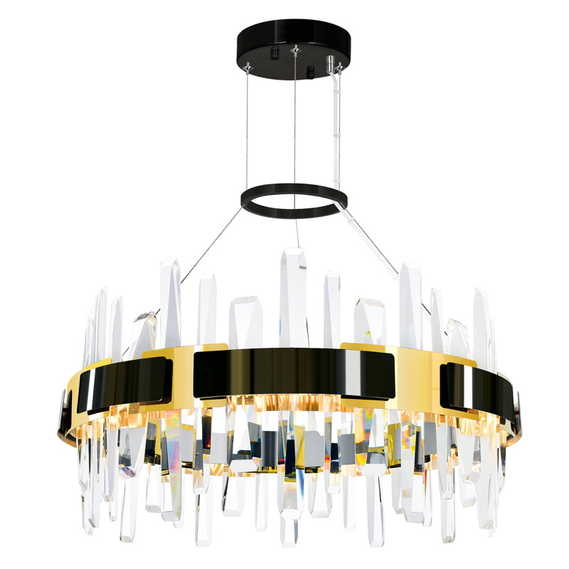 24'' Pearl Black Modern Chandelier with Adjustable Hanging Height for Dining Room, Kitchen, Foyer – Integrated LED Light