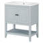 Meuble-lavabo moderne gris 30 po avec lavabo en céramique, structure en bois massif et tablette ouverte pour un rangement élégant-116332480