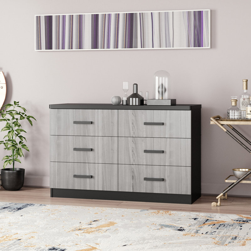 Commode 6 tiroirs Barstis, Noir / gris
