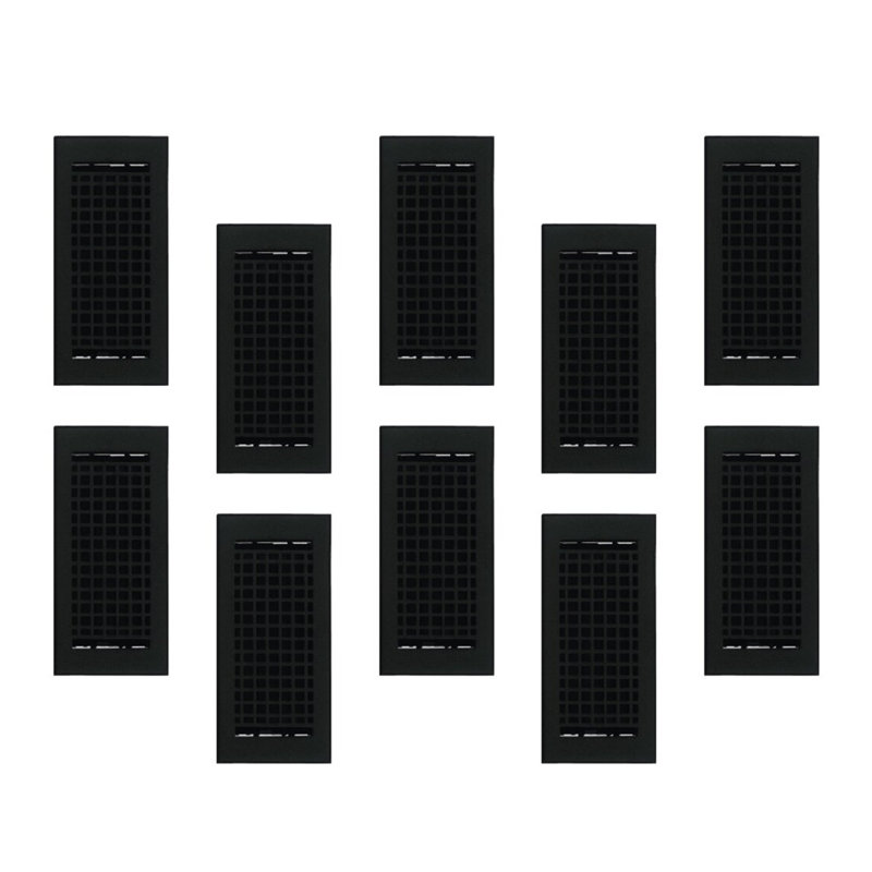 PAQUET de 10 ouvertures d'aération 4 "x 10" (mosaïque 5-1 / 2 "x 11-3 / 4"), Noir thermolaqué, Plancher sans trous de vis
