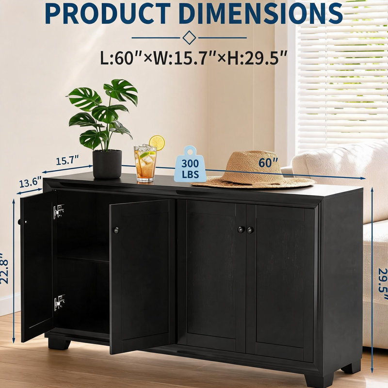 152.4cm Sideboard, Matte Black