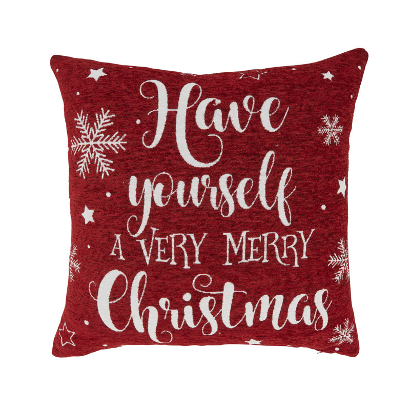 Saro Festive Delight Chenille Jacquard Holiday Poly Filled Throw Pillow