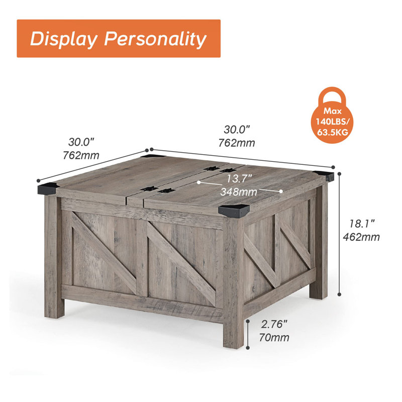 Table basse avec rangement Laziza, Gris, Gris