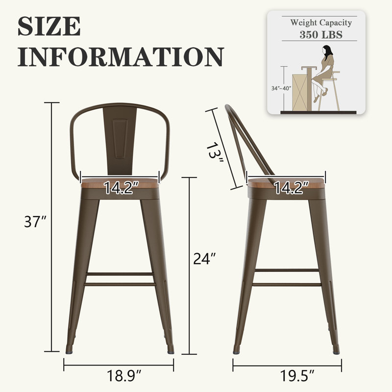 High Back Metal Counter And Bar Stools, Rusty, Counter Stool (24" Seat Height)