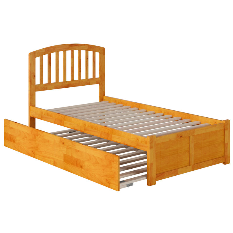 Lit plateforme en bois massif avec pied de lit et gigogne Breckin, Simple extra long, Espresso