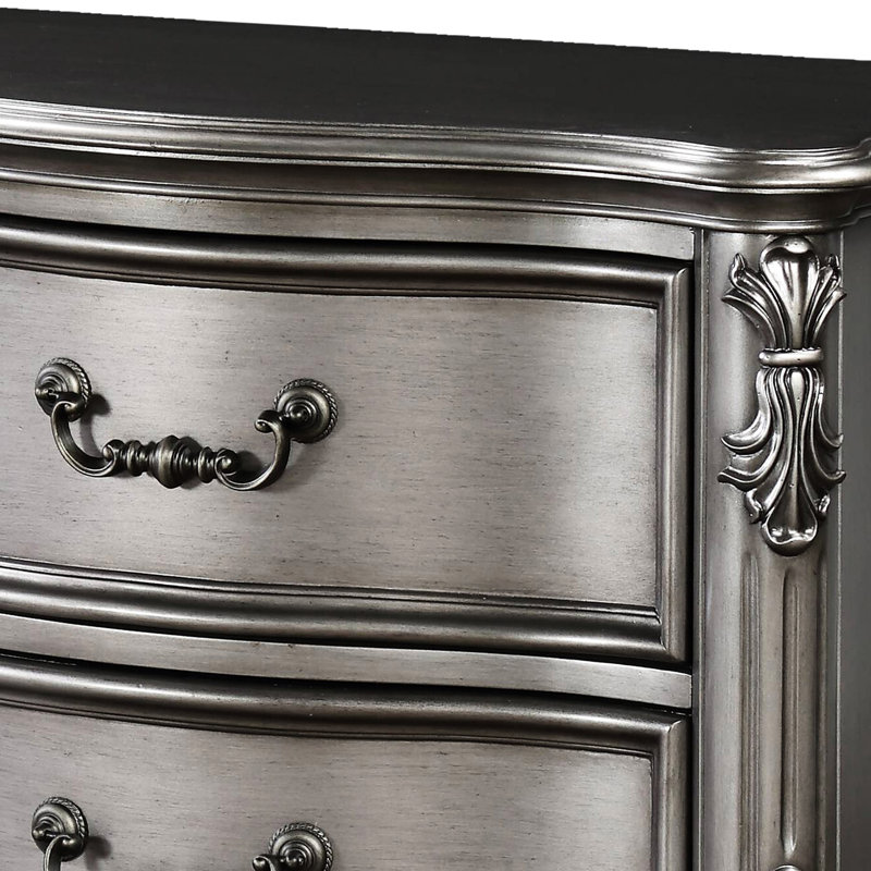 Table de chevet gris antique avec 2 tiroirs doublés de feutre pour le confort de la chambre à coucher