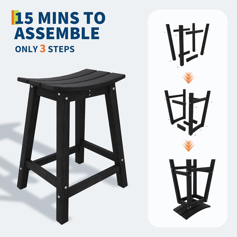 TrailBlaze Heavy-Duty Weatherproof Bar Stool – Outdoor HDPE Counter Height Patio Chair with Footrest, Durable Resin for Balcony, Deck, Kitchen – 1 Pack, Black