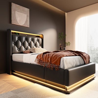 Lit tapissier noir Pu