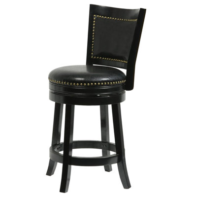 Upholstered Faux Leather Counter Stool with Solid Wood Frame