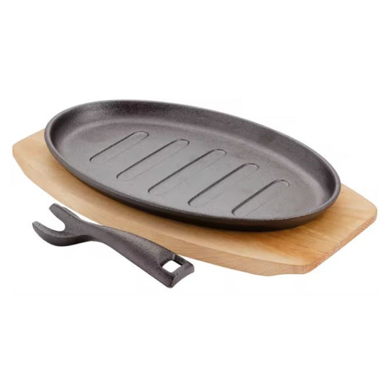 Judge, Sizzle & Serve - Cast Iron Platter on Server Board