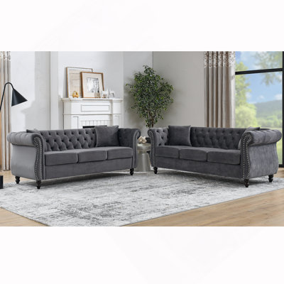 3-Seater + 3-Seater Combination Sofa.Grey Velvet