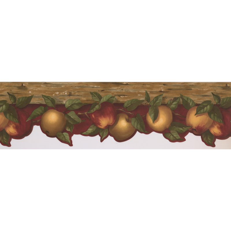 Bordure de papier peint rétro Pomme sur vigne L 15 pi x l 6,75 po, Rouge