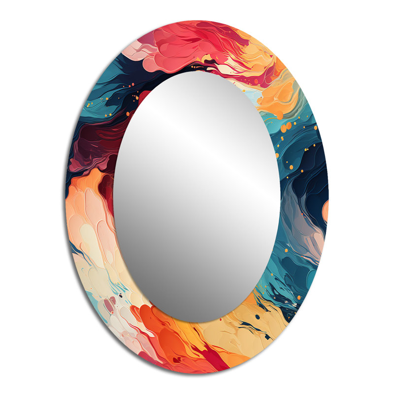 Artistique, couleurs pastel abstraites - miroir ovale multicolore, H 40 po x l 30 po