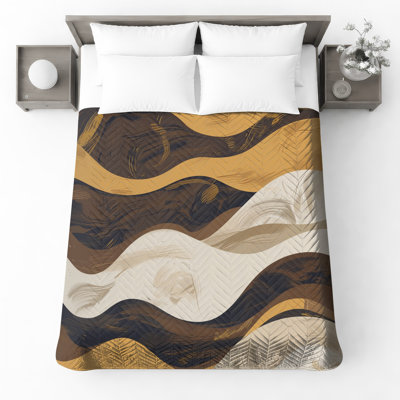 Brown Beige Waves Quilted Bedspread All Sizes