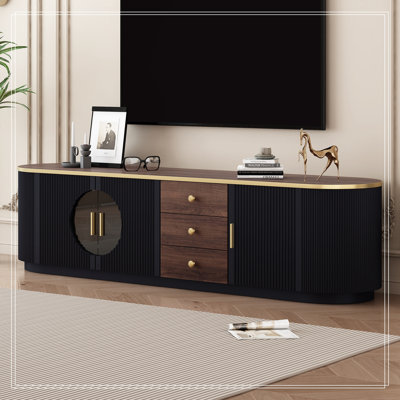 TV Stand with 3 Drawers, Metal Handles and 2 Cabinets