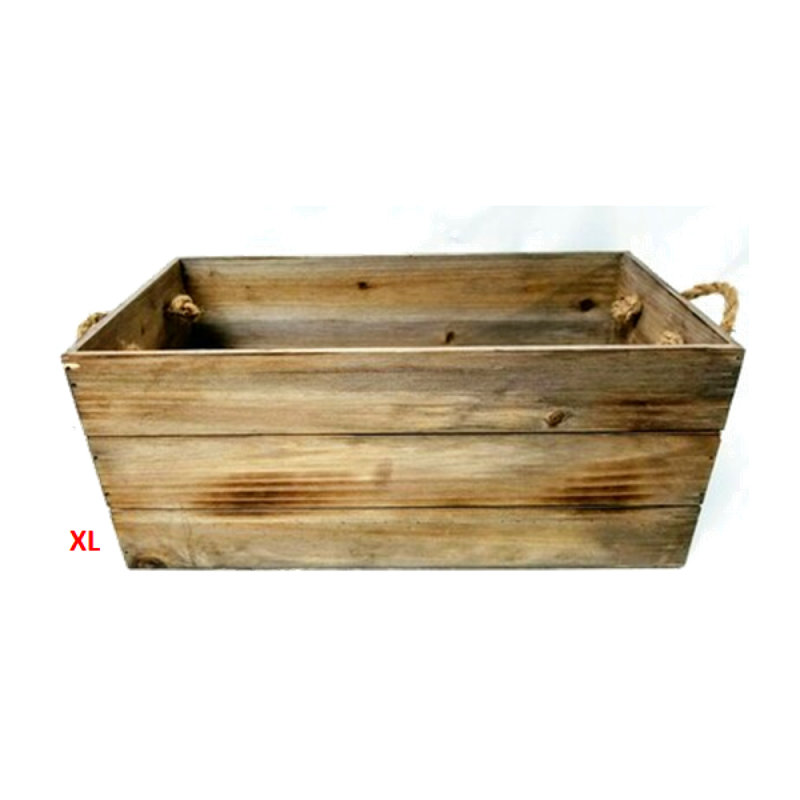 Wood With Rope Handles Crate, 9" H x 20" W x 12" D