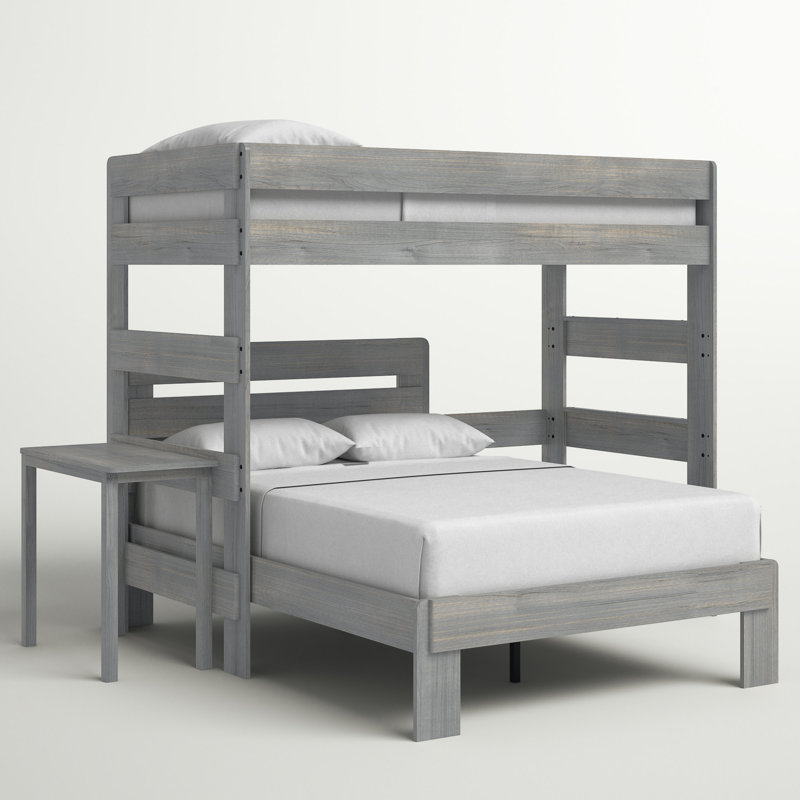  Doyle Solid Wood L-Shaped Bunk Bed with Desk, Driftwood, Queen