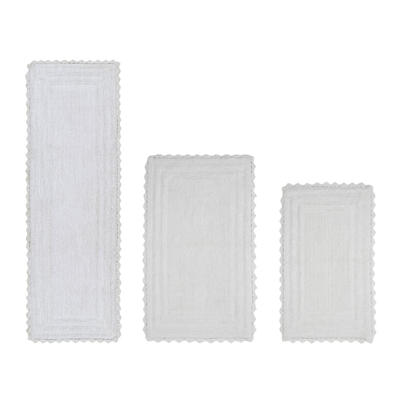 Jacole 100% Cotton Tufted 3 Piece Bathroom Rug Set, Reversible, Super Absorbent & Extra Soft Machine Washable Bath Rug Ideal for Shower & Tub Areas