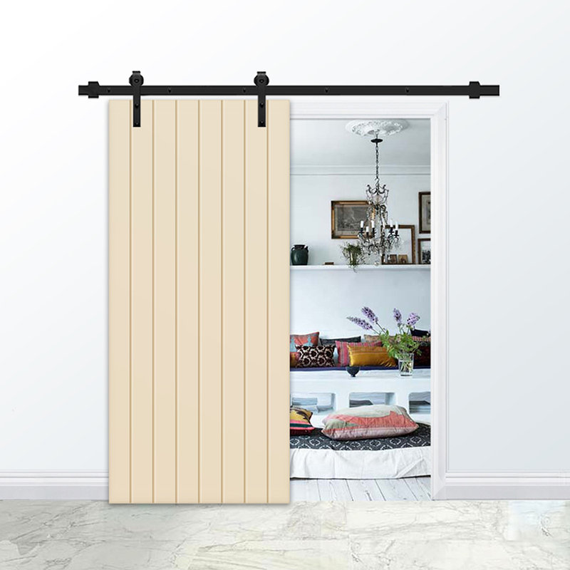 Porte de grange en bois manufacturé à panneaux avec trousse de quincaillerie d'installation, 36 po x 96 po, Beige