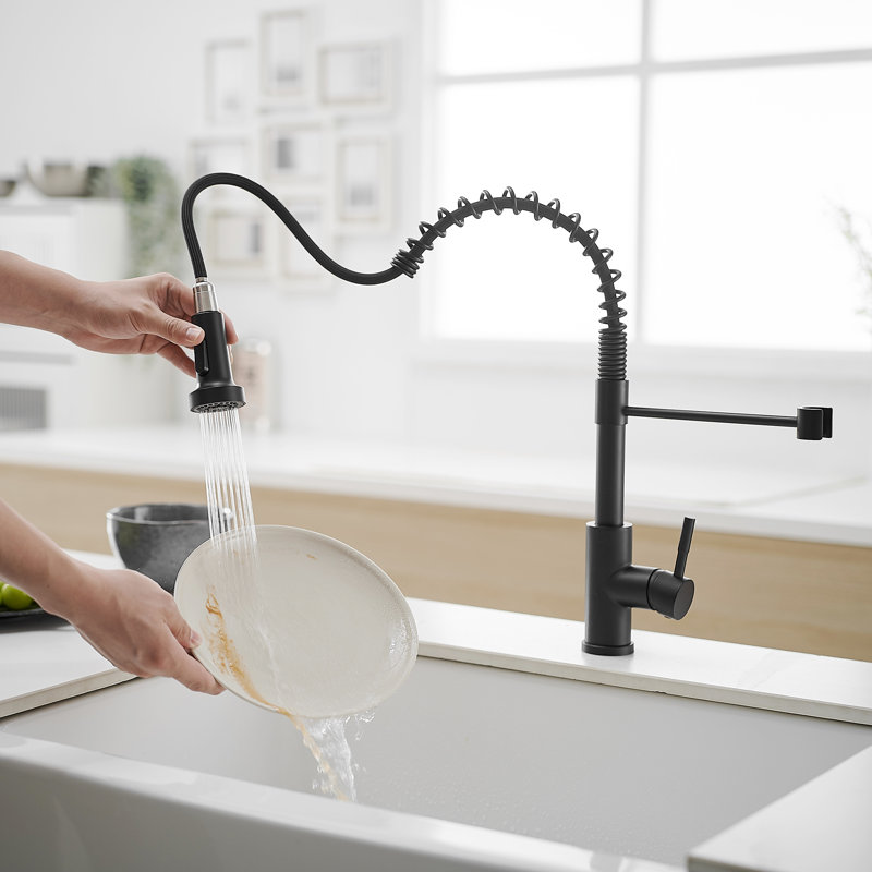 Single Handle Pull Out 304 Stainless Steel Kitchen Faucet, Matte Black