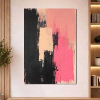 Blush And Shadow Abstract - Geometric Framed Canvas Wall Art