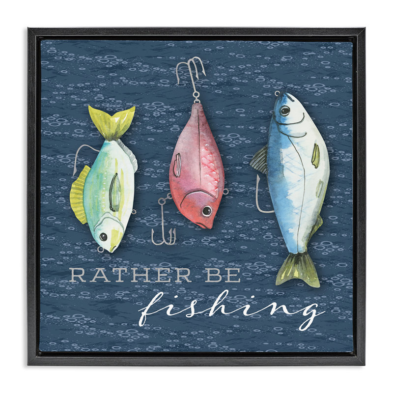 «Rather Be Fishing Bait Floater», art mural par Holly Thomas Stein, H 18 po x l 18 po, Cadre flottant noir de jais