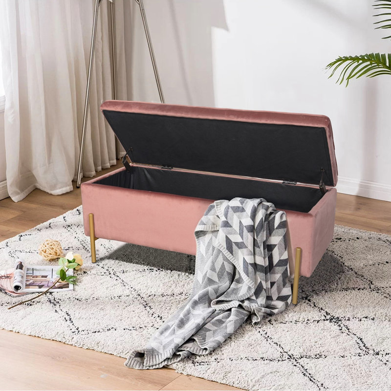 Banc de rangement rembourré à couvercle rabattable, Rose