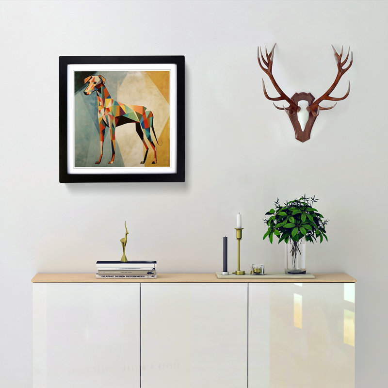 Greyhound Dog Constructivism No.3 - Single Picture Frame Print on Wood, Black