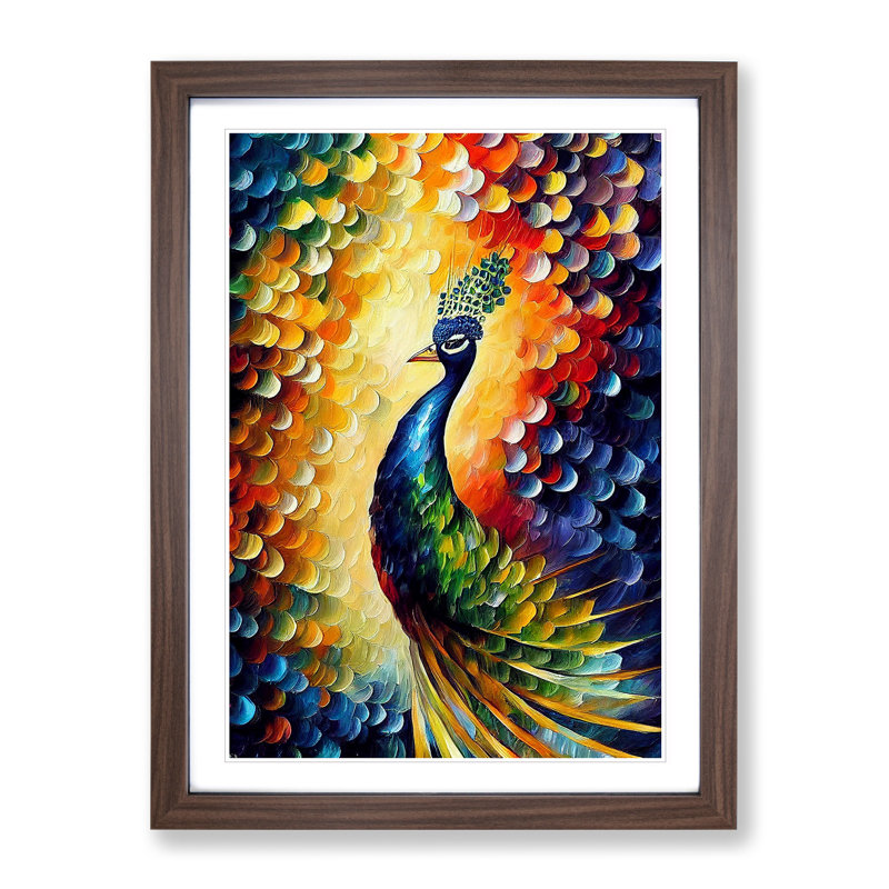 Peacock Portrait No.3 - Wall Art, 66cm H x 48cm W, Walnut Framed Paper, White