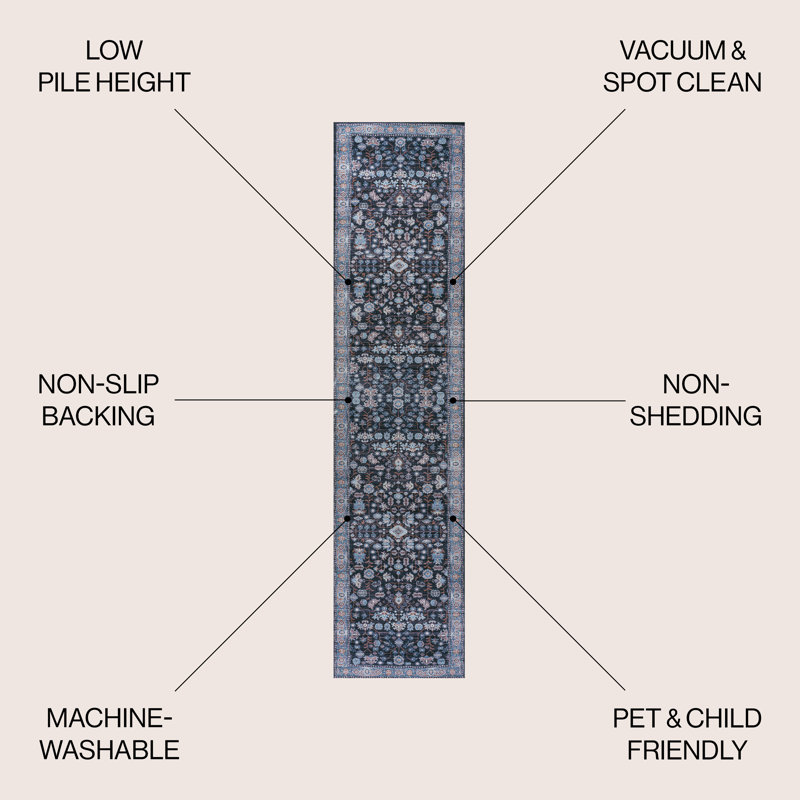 Tapis noir / bleu Sarok All-Over Persan, Tapis de couloir 2 pi x 8 pi